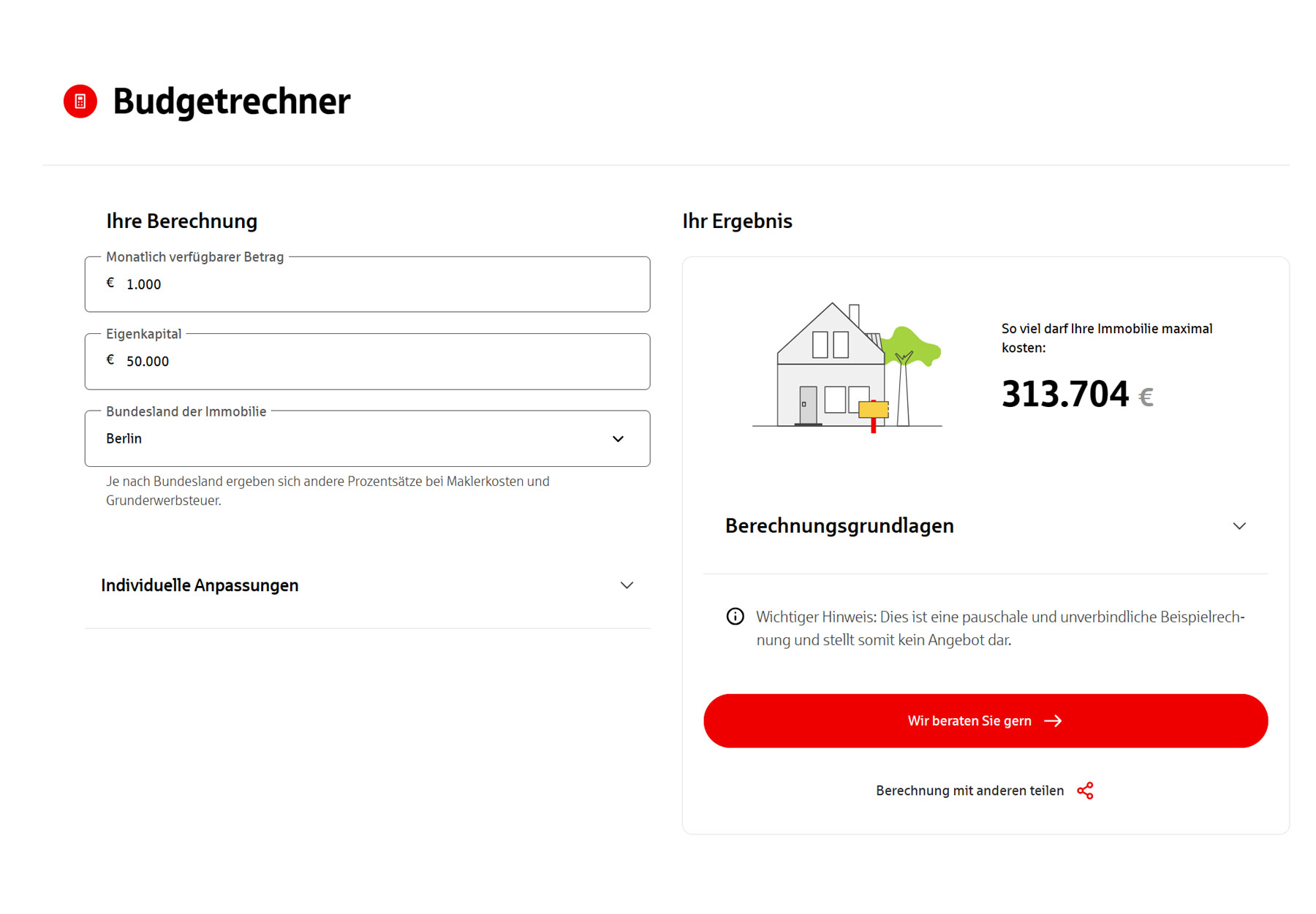 Budget calculator — after redesign